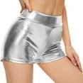 thumbnail image 3 of oqasdz Solid Color Women High Waisted Metallic Booty Shorts Rave Bottoms For Dancing Hot Pants Clubwear Fashionable Female Dailywear, 3 of 8