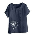 thumbnail image 4 of Lydiaunistar Womens Spring Tops Plus Size Casual Printed Short Sleeve Button Blouse Round Neck T-Shirt Lightweight Polyester Navy, 4 of 4