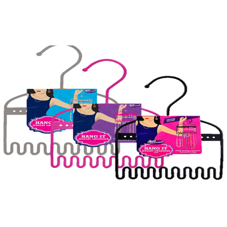 3 Pack! Steel Jewelry Hangers Mini - Black, Pink and Silver Jewlery Organizers