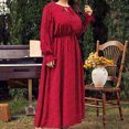 thumbnail image 6 of hotojiny Fall Dresses for Women Plus Size Long Sleeve Casual Long Dress V Neck Tie A-Line Flowy Maxi Dresses, 6 of 6