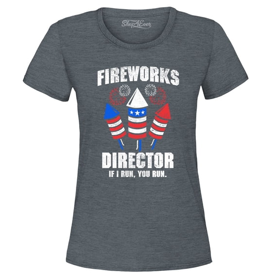 Shop4Ever Women's Fireworks Director 4th of July Graphic T-Shirt Medium Dark Heather