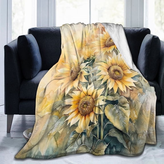 Watercolor Sunflower Throw Blanket Ultra Soft Cozy Decorative Flannel Blankets for Home Bed Couch Chair Travel 50x40