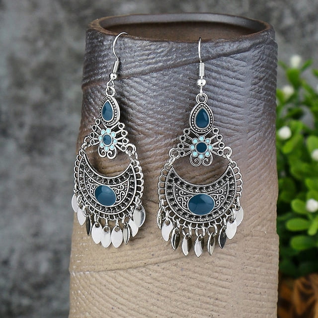 Pendientes retro exagerados de estilo étnico europeo y americano Pendientes de borlas de cuentas de arroz bohemios