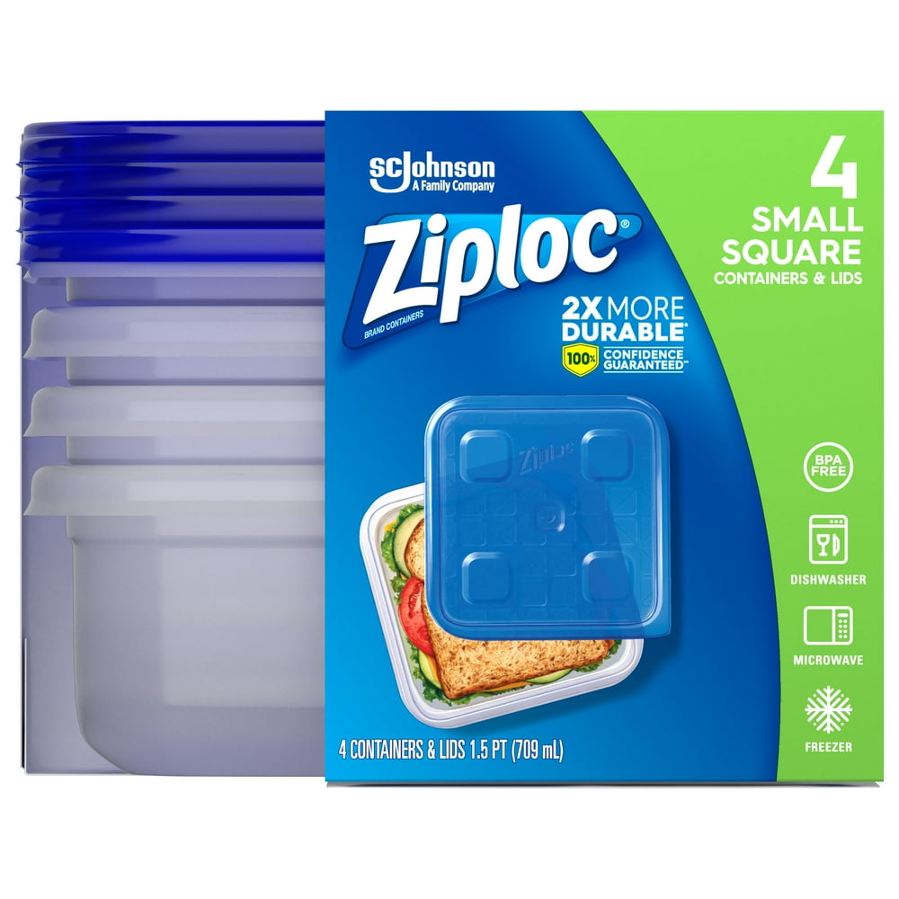 Ziploc Container with One Press Seal, Small Square, 4 ct