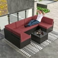 thumbnail image 3 of Kinsuite 7Pcs Patio Conversation Set - Wicker Backyard Furniture Outdoor Furniture with Cushions, All-Weather Couch Set with Coffee Table for Garden, Lawn, Deck, Red, 3 of 12