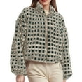 thumbnail image 5 of larppty Women’s Gingham Long Sleeve Cropped Sherpa Fleece Plaid Jacket Casual Chunky Teddy Fleece Outerwear with Pockets (Green, S), 5 of 5