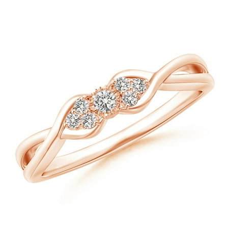 Diamond Set Crossover Ring - April Birthstone Ring - Illusion Set Diamond Crossover Promise Ring in 14K Rose Gold (2mm Diamond) - SR1588D-RG-IJI1I2-2-6.5