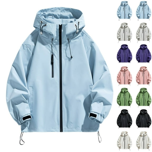 Akafmk Womens Rain Jackets,Womens Waterproof with Hood Lightweight Raincoat,Fashionable Solid Color Casual Warm Jacket Tops Loose Outdoor Windbreaker Hiking Jackets XXL