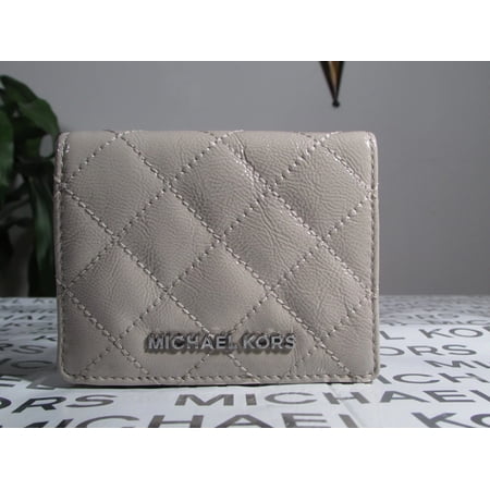 NWT Michael Kors Patent Jet Set Travel Flap Card Billfold Wallet Cement