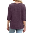 thumbnail image 5 of ManxiVoo Womens Brushed Striped V Neck Tee Shirt Artistic Retro Inspired Three Quarter Sleeve Top XL Size Purple, 5 of 7