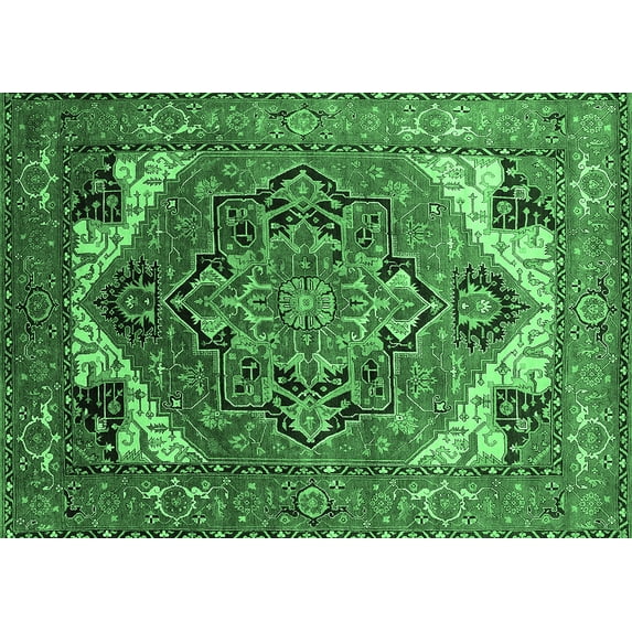 Ahgly Company Indoor Rectangle Oriental Emerald Green Industrial Area Rugs, 7' x 9'