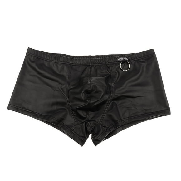Pantalones Cortos de material cuero para Hombre con de Tiro Bajo, Ropa de Club, Baúl Elástico, Bóxer Negro (tamaño 4)