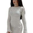 thumbnail image 4 of Seyurigaoka Womens Summer Bodycon Dress Solid Color Ribbed Long Sleeve Round Neck Skirts Backless Hollow Out Slim Mini Short Sundress, 4 of 10