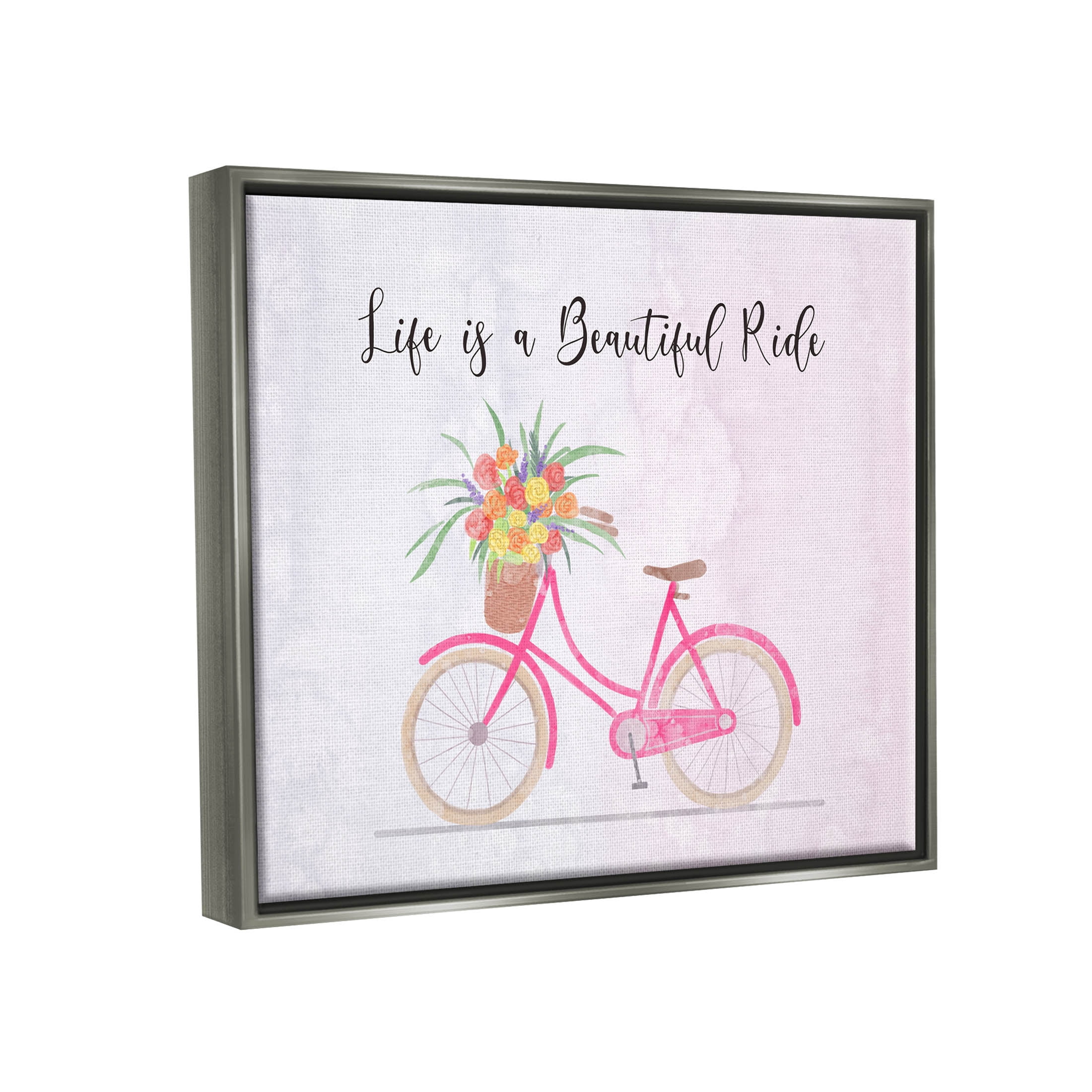 Life Is A Beautiful Ride Bicycle Inspirational Graphic Art Luster Gray Framed Art Print Wall Art