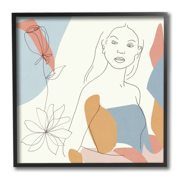 Stupell Industries Expressive Female Linework Spring Florals Pastel Curves Abstract Painting Black Framed Art Print Wall Art, 12 x 12
