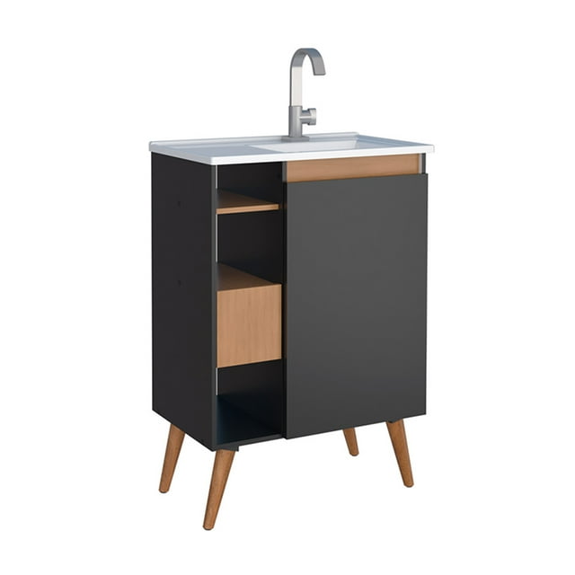 Mueble de Baño tipo Gabinete con pies Madik Color Negro con Lavabo 102458