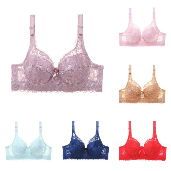 Vrotazzy Womens Lace Gathered Bra Straps Cup Underwear Push Up Unlined Wirefree Daily Wear