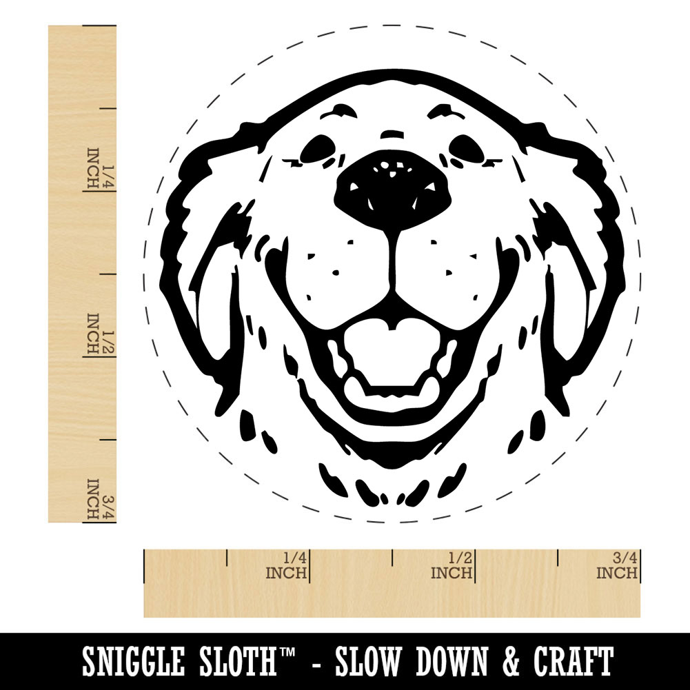 Smiling Goofy Golden Retriever Dog Self-Inking Rubber Stamp for Stamping Ink Stamper Crafting Planners - 3/4 Inch Small - Brown Ink