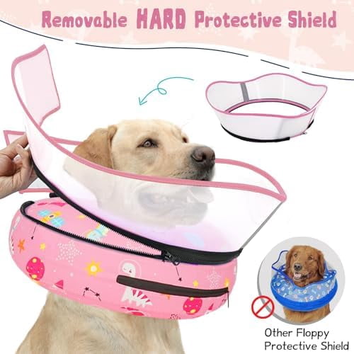 Elevated Inflatable Dog Cone Collar to Stop Licking, Dog Donut Collar After Surgery, Soft Pet Cone Alternative for Small Medium Large Dogs Pink,S(Neck 7"-9.5")