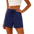 thumbnail image 2 of ClodeEU Women's High Waisted Drawstring Athletic Shorts, Elastic Waist Running Shorts with Pockets Navy,Women's Plus XXL, 2 of 5