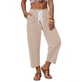 thumbnail image 2 of ClodeEU Women's Striped Drawstring Elastic Waist Capri Pants with Pockets，Casual Cropped Trousers Khaki,Womens Plus XL, 2 of 6