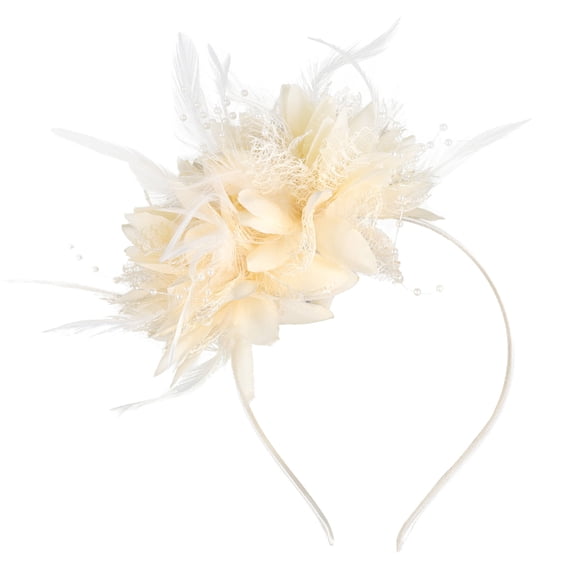 HEWUQI Flower Feather Fascinator Headband for Women Ladies Wedding Derby Church Hair Accessory Elegant for Bride Beige