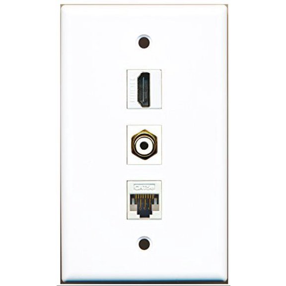 RiteAV - 1 Port HDMI and 1 Port RCA White and 1 Port Cat5e Ethernet White Wall Plate