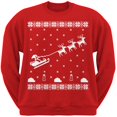 thumbnail image 1 of Flying Santa Sleigh Ugly Christmas Sweater Red Adult Sweatshirt, 1 of 1