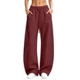 thumbnail image 3 of Barrel Sweatpants for Women, High Waisted Drawstring Comfort Waist Casual Pants with Side Pockets, Lounge Outdoor Wear | VerBelle,Wine XL, 3 of 9