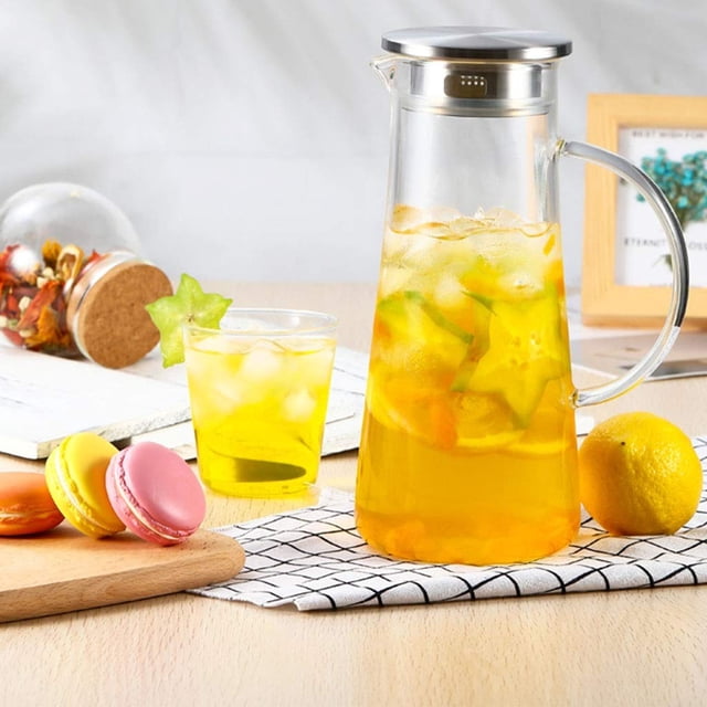 Fordawn Large Glass Cold Teakettle, Pitcher and Carafe for Tea, Coffee, Lemonade and Ice Teapot