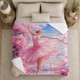 thumbnail image 5 of Peony Ballerina with Ribbons and City Skyline, Dreamy Impressionist Style for Ballet Lovers, Birthday Gift, Cozy Flannel Blanket for Bedroom and Living Room, Home Decor, 5 of 9
