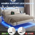 thumbnail image 6 of IDEALSOUL King Size Floating Bed Frame with Upholstered Storage Headboard, Metal Platform Bed with Charging Station & LED,No Box Spring Needed,Easy to Assemble (King,White), 6 of 14