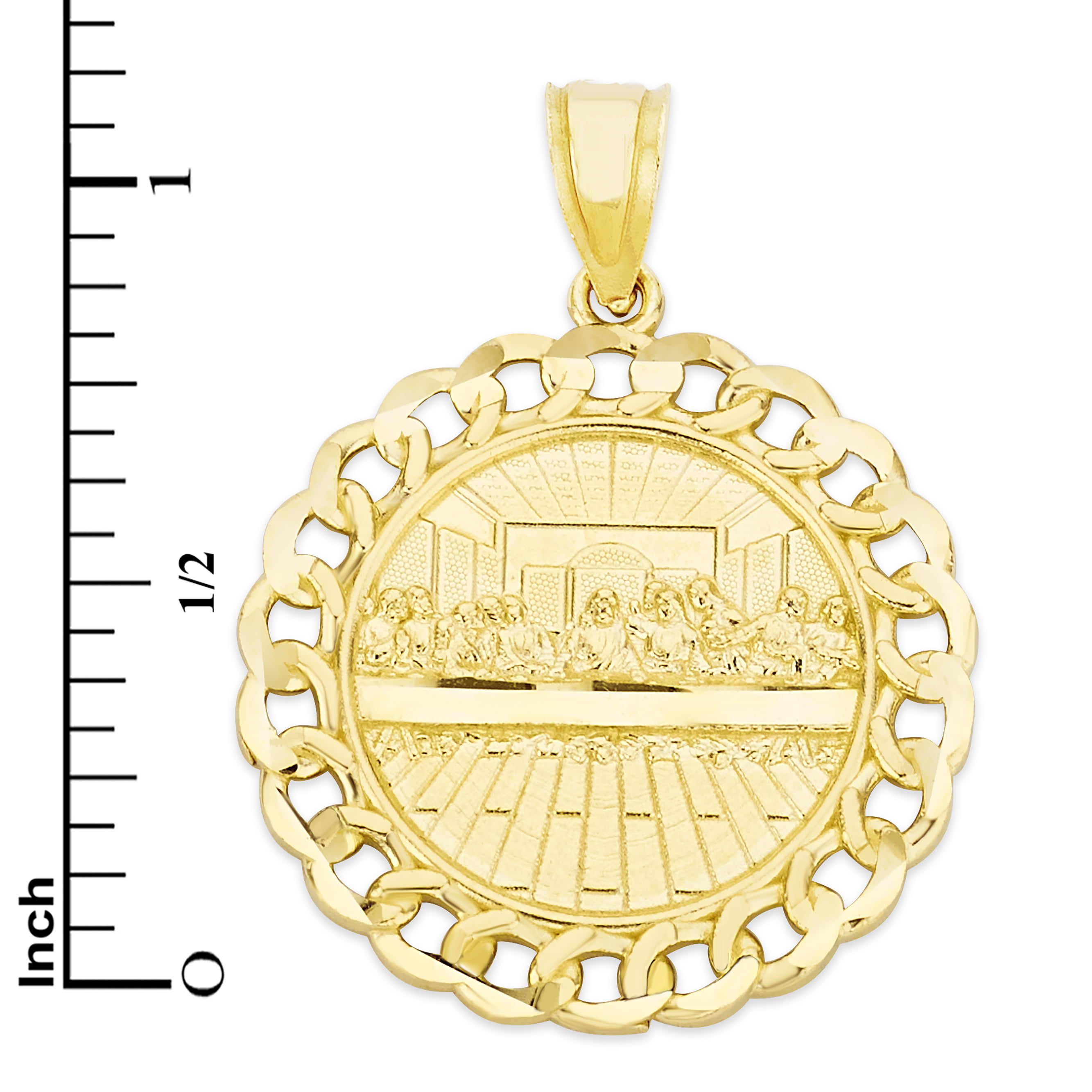1 3/4" Jesus CZ Last Supper Medallion Charm Pendant 14K Yellow Gold Clad Silver 