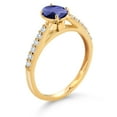 thumbnail image 3 of Gem Stone King 10K Yellow Gold Blue Iolite and White Lab Grown Diamond Engagement Ring for Women (0.83 Cttw, Oval Checkerboard 7X5MM, Gemstone Birthstone, Size 6), 3 of 4