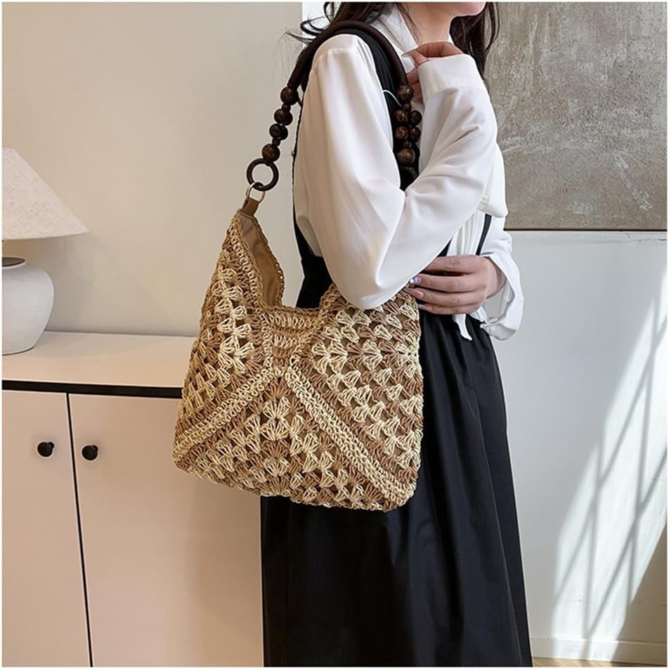 Crochet Bags for Women, Summer Straw Hobo Bag, Boho Woven Mesh Beach Tote with Large Capacity, Vacation Shoulder Handbag