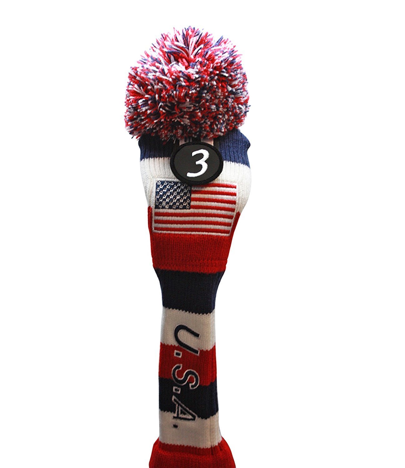 USA Majek Golf Driver 1 3 5 7 Fairway Woods Headcovers Pom Pom Knit Limited Edition Vintage Classic Traditional Flag Stars Red White Blue Stripes Retro Head Cover Fits 460cc Drivers and 260cc Woods - image 3 of 8