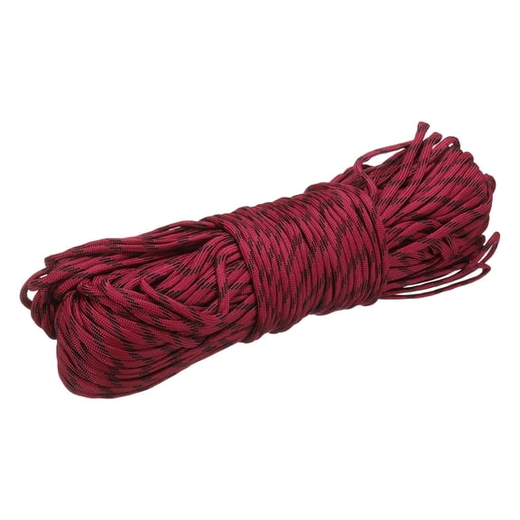 Uxcell 1/8" Paracord Rope, 151ft 7 Strand Heavy Duty Camping Rope Braided Polypropylene Ropes, Lightweight Tie-Downs Utility Cord for Marine, Indoor & Outdoor, Black/Dark Red