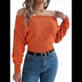 thumbnail image 3 of Suéter de Mujer con Hombros Descubiertos, Jersey de Punto con Cable Liso, Top Informal de Larga, Suéteres Cortos Color Naranja M, 3 of 10