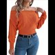 thumbnail image 3 of Suéter de Mujer con Hombros Descubiertos, Jersey de Punto con Cable Liso, Top Informal de Larga, Suéteres Cortos Color Naranja S, 3 of 10