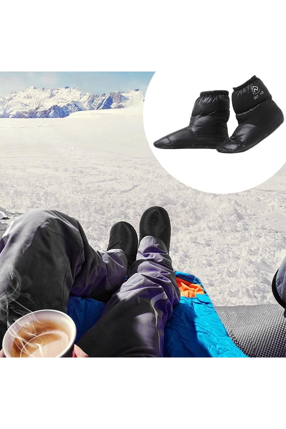 White Duck Down Booties Waterproof Warm Socks Slippers slip Ultralight Shoes for Adults Women Men Camping Home Outdoor Use -