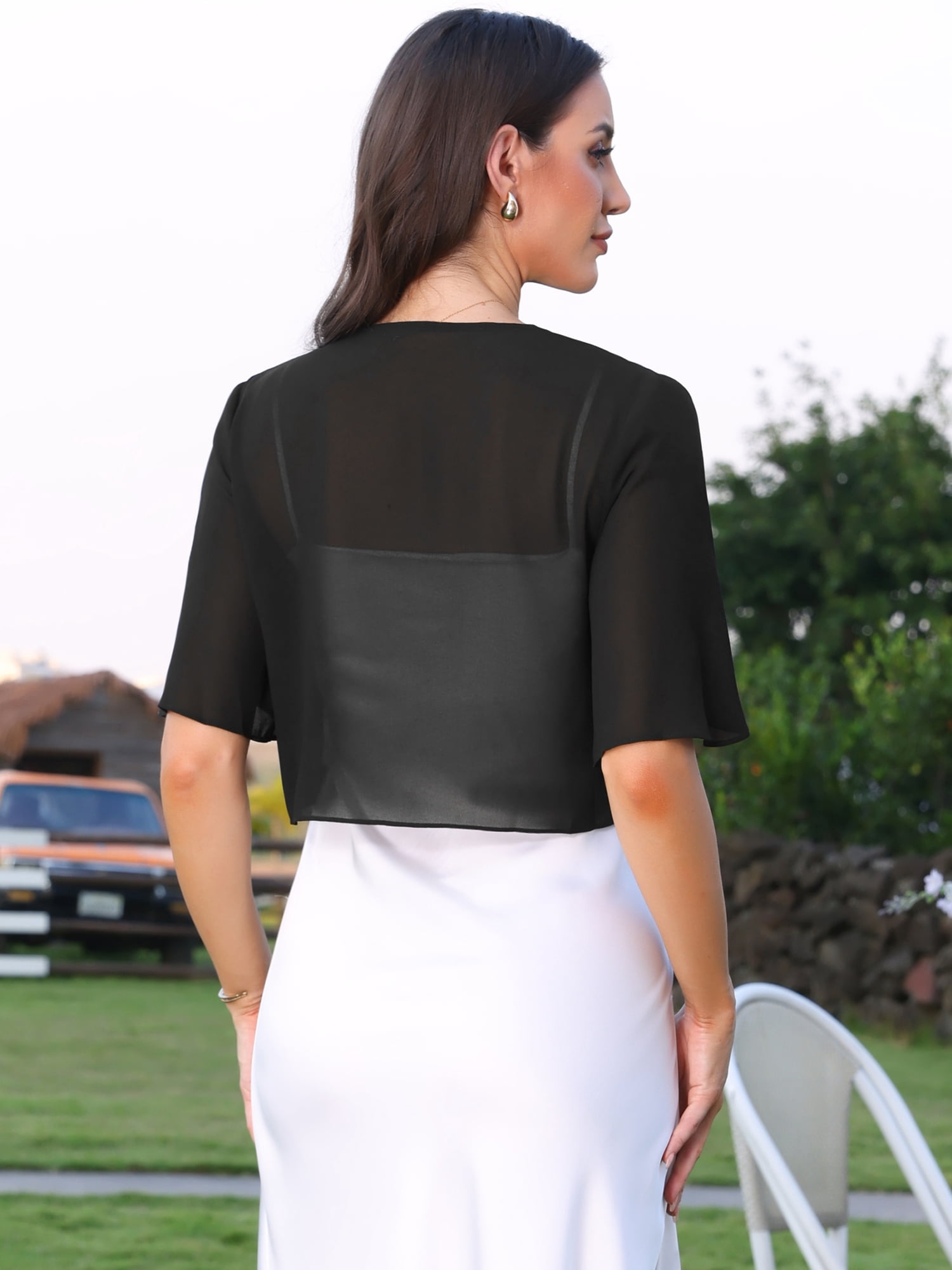 DARING DIVA Women's Chiffon Open Front Ruffle Short Sleeve Cardigan XL Black