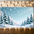 thumbnail image 5 of Snowy Theme Christmas Banner Pine Tree Design Winter Display Blue Background White Snowflakes Snowy Backdrop for Christmas Celebration Winter Party Home Decoration, 5 of 9