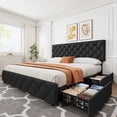 thumbnail image 3 of Modern Storage Solution Bed Frame - Upholstered Platform with 4 Drawers, Adjustable Diamond Tufted Headboard, No Box Spring Needed - Queen, 3 of 49