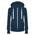 thumbnail image 4 of LIIPEE Women Hoodies Solid Color Long Sleeve Hooded Zip Up Tops With Pockets Woman Stylish Holiday Festival Party Sweatshirts,Navy,S, 4 of 4