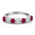 thumbnail image 2 of Gem Stone King 925 Sterling Silver Round Created Ruby and Moissanite Anniversary Ring for Women (1.48 Cttw, Gemstone Birthstone, Available in Size 5, 6, 7, 8, 9), 2 of 4