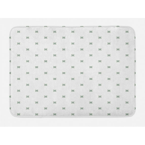 Abstract Bath Mat, Rhythmic Simplistic Pattern of Star Like Forms on Plain Backdrop, Plush Bathroom Decor Mat with Non Slip Backing, 29.5" X 17.5", White and Pale Sage Green, by Ambesonne