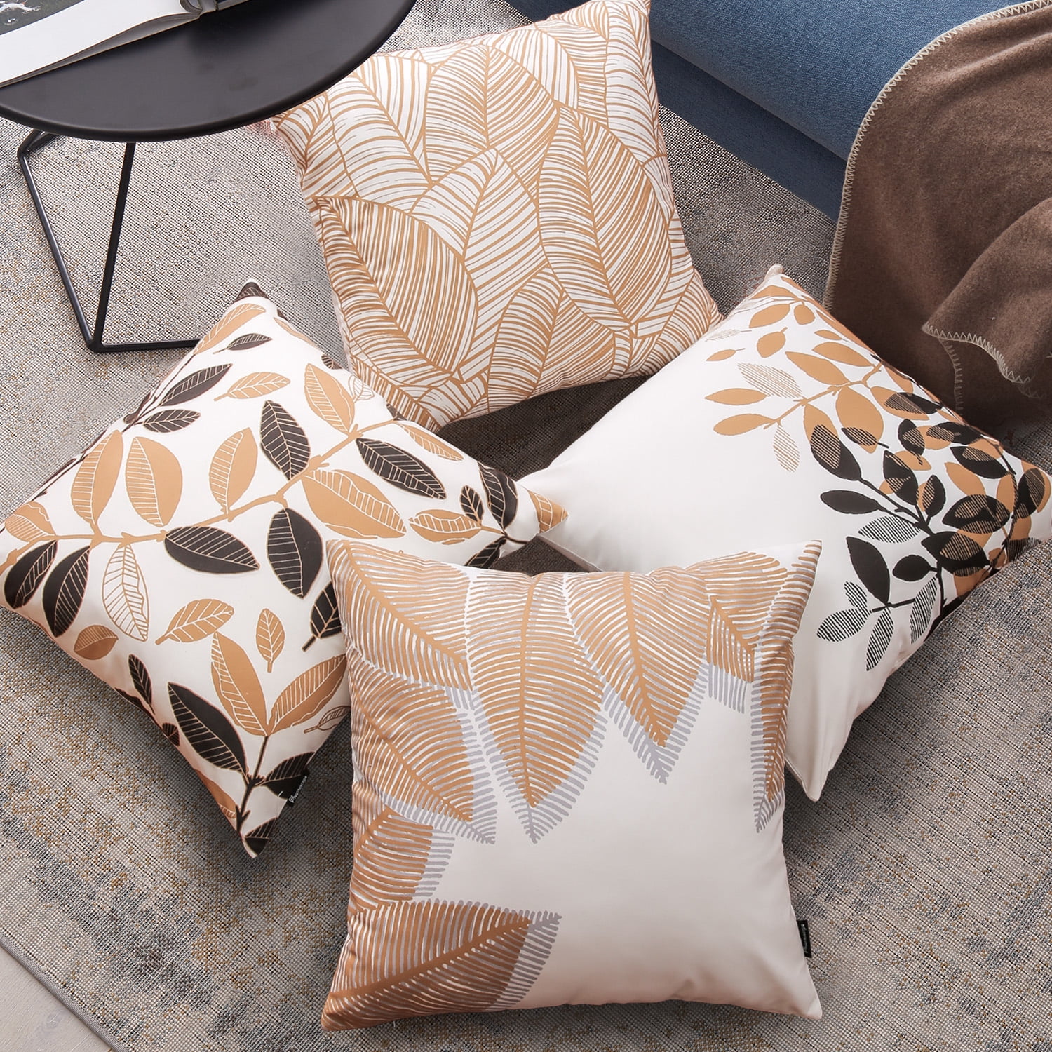 Phantoscope Season Series Decorative Throw Pillow Covers, Autumn Golden Leaves, 18" x 18", Set of 4