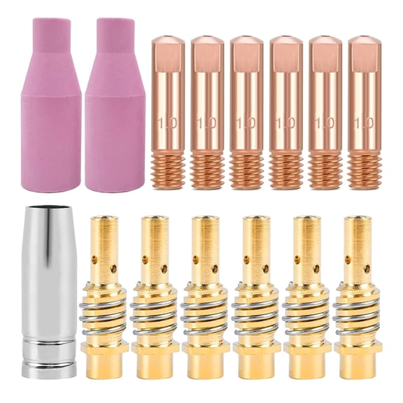 15Pcs Welding Torch Consumables 1.0mm Contact Tips Gas Ceramic Nozzle for AK15 MB15 MIG Welding Torch