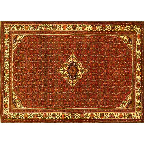 Ahgly Company Machine Washable Indoor Rectangle Persian Yellow Traditional Area Rugs, 5' x 7'