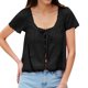 thumbnail image 1 of Camiseta de encaje con aberturas para mujer a la moda - Cuello redondo, lazo y manga corta, 1 of 6